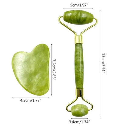 Facial Roller & Gua Sha Set – Natural Jade Stone Face Massager Tools