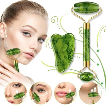 Facial Roller & Gua Sha Set – Natural Jade Stone Face Massager Tools