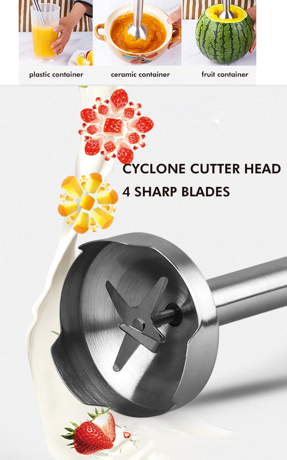 Portable Handheld Blender with Multifunctional Stainless Steel For daily Cooking at Home